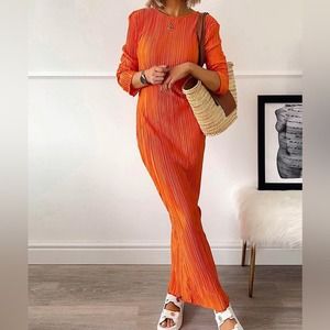 NWT REVOLVE & ANTHROPOLOGIE lovers COMMENSE plisse orange Havana Dress XS